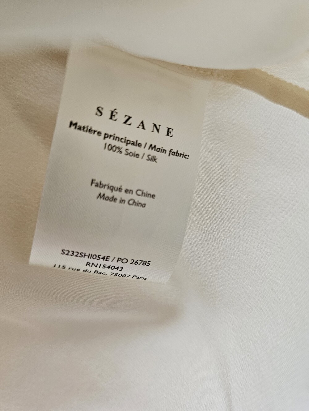 NWT Sezane 100% Silk Cream Ivory Blouse Top Removable Neck Tie Size 34 S XS - Picture 12 of 12